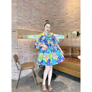 Đầm Babydoll Voan Cổ Tròn Phối Hoa Nhí Xinh Xắn TTGB0133