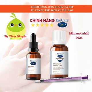 Biocare Kẽm nước Children's Liquid ZinC (30ml) Sắt nước hữu cơ Nutrisorb Iron (15ml) cho trẻ em, UK (Anh Quốc)