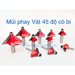 Mũi phay vát 45 độ cánh dao cao 6 - 26mm cốt 12.7, 6.3mm