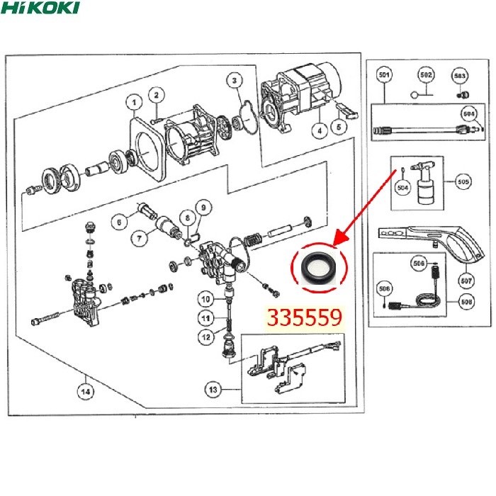 Vòng đệm (D9X2.65) 335559 HITACH/HIKOKI cho AW100 AW130 AW150 [Phụ tùng HITACHI/HIKOKI Chính hãng]