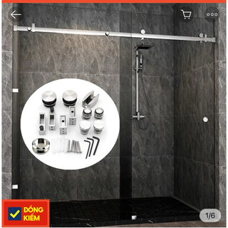 Bộ lùa phòng tắm kính, cửa kính lùa treo ray, bộ cửa lùa 10x30