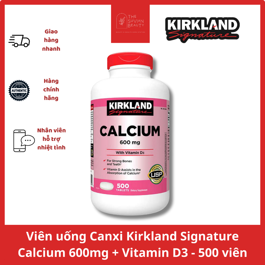 Viên uống Canxi Kirkland Signature Calcium 600mg với Vitamin D3 - Hộp 500 viên