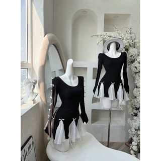 VÁY BODY CỔ TRÒN TAY XẺ ĐÍNH NƠ PHỐI TRẮNG DÁNG XOÈ TRẺ TRUNG CÁ TÍNH