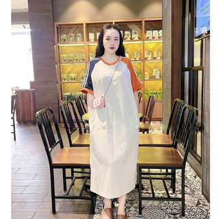 Váy nữ suông dáng dài form rộng kẻ sọc cánh tay, đầu bầu cotton nhiều màu trẻ trung thoải mái