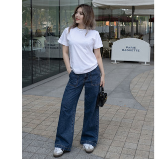  Bộ Đôi Outfits Cuốn Hút Quần Ống Rộng Wide Leg Cargo Dark Jeans Và Áo Thun White BabyTee, Tặng Túi Tote