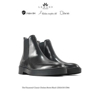 Giày da bò Chelsea Boots Black LEMANS CB66, Đế tăng cao 4cm độc quyền, ống 18cm, da bò nhập khẩu, bảo hành 24 tháng