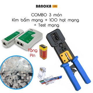 Combo Hạt Mạng Xuyên Thấu TPLINK 100 hạt+Kìm Bấm Mạng Xuyên Thấu+Hộp test mạng đa năng tặng Pin
