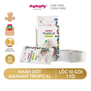  Lốc 10 gói khăn ướt Mamamy Tropical mini 1 tờ/gói