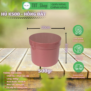 Hủ 500gr màu hồng đất-có nắp lót-k500