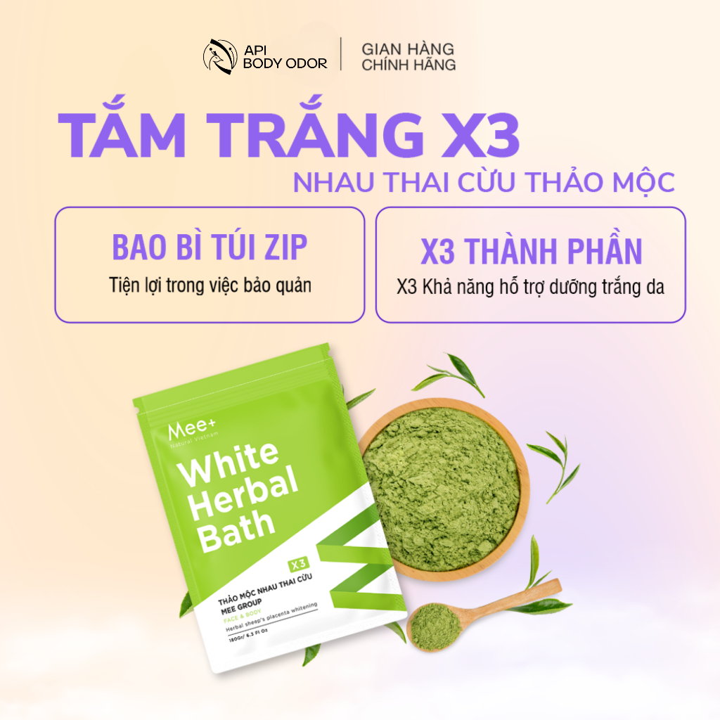 Combo 2 gói tắm trắng thảo mộc nhau thai cừu MEE NATURAL giúp trắng da, nhả nắng (2 gói x 180g)