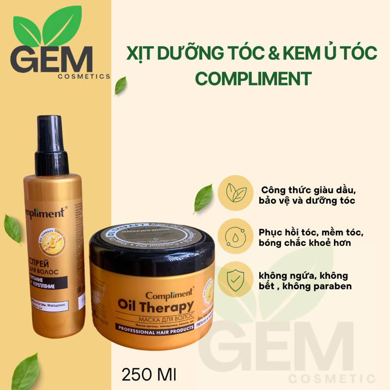 Ủ tóc Compliment Oil Therapy và xịt dưỡng tóc