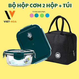 Bộ hộp đựng cơm chia ngăn cao cấp Glass Lunch Box kèm túi giữ nhiệt