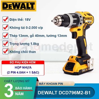 Máy khoan pin dewalt dcd796m2 18v