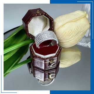 Nhẫn Nam Nữ Bản To Đính 5 Hàng Đá Tấm Bạc S925-HVJ-NN11161819039