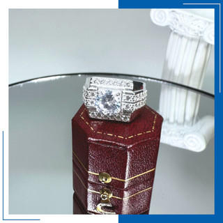 Nhẫn Nam Đá Chủ Tròn Thân Đính Đá Bạc S925 - HVJ - NA22202224045