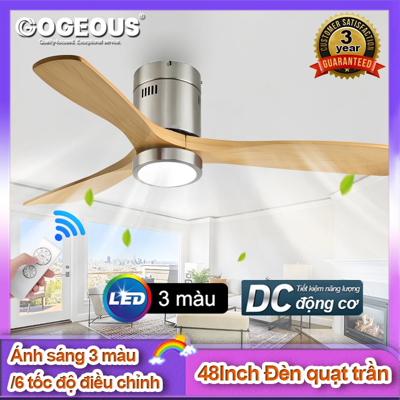 GOGEOUS 48 inch Quạt trần có đèn LED 3 màu quat tran phòng khách phòng ngủ