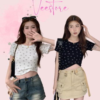 Áo babytee nữ ngắn tay mặt cười 4 màu dáng croptop cá tính, Áo thun nữ cộc tay cotton co dãn 4c Veestore