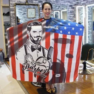 Áo Choàng Cắt Tóc Barber cờ mỹ cao cấp, Khăn choàng cắt tóc nam nữ
