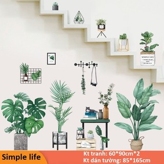 🌳🌳Bộ tranh dán tường CHẬU CÂY CẢNH SMILE LIFE - Decal dán tường phòng khách🌳🌳