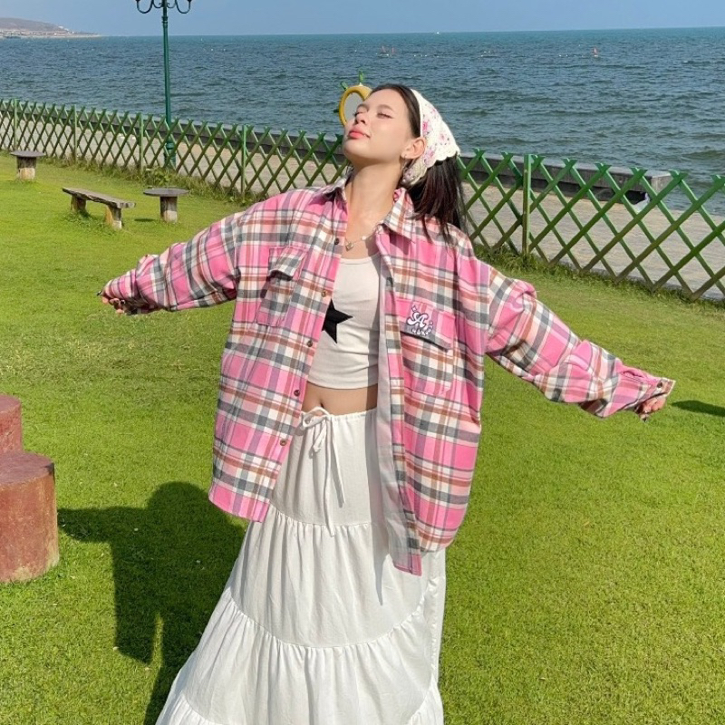 ÁO SƠ MI FLANNEL AB HOUSE CARO PINK GRAY SIZE L