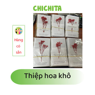 Thiệp hoa khô handmade - thiệp chúc mừng phong cách vintage 16x9cm đẹp chichita