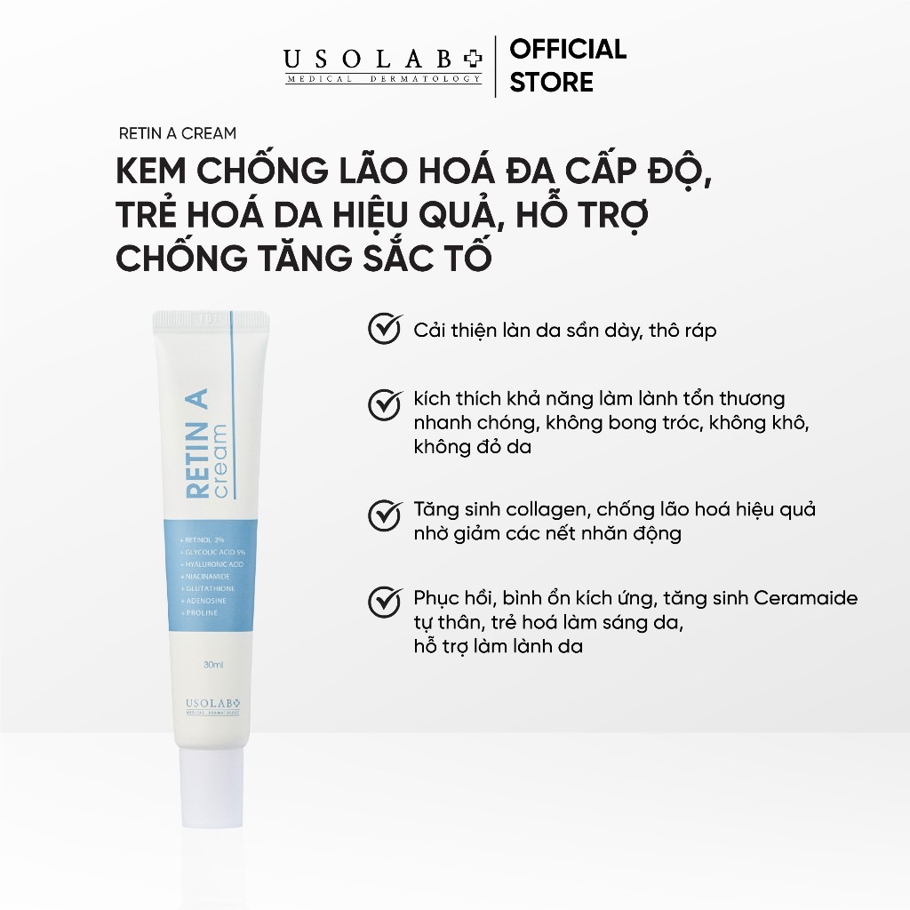 Combo mờ nám da và làm trắng da Sữa rửa mặt Bightening Cleanser 150ml+ Serum Bleaching Ampoule 50ml+ Retinol Usolab 30g