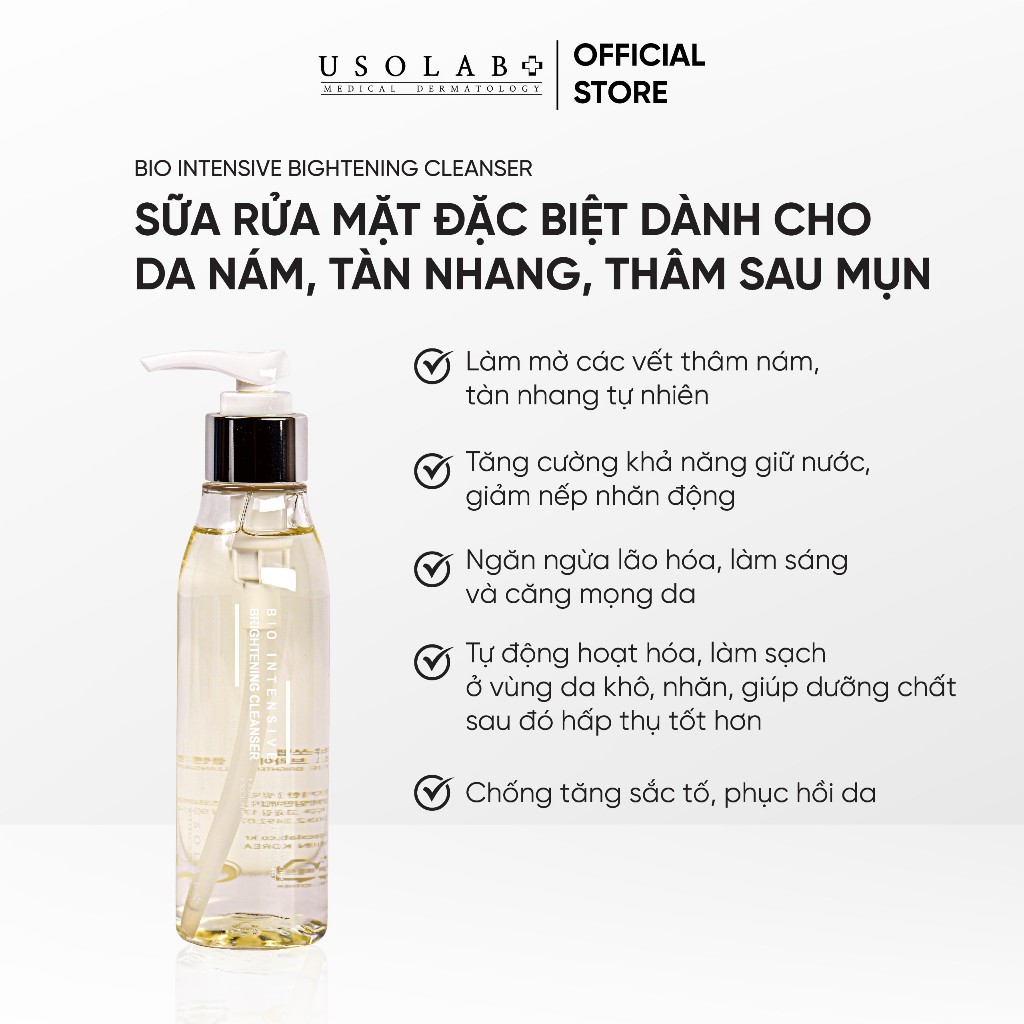 Combo mờ nám da và làm trắng da Sữa rửa mặt Bightening Cleanser 150ml+ Serum Bleaching Ampoule 50ml+ Retinol Usolab 30g