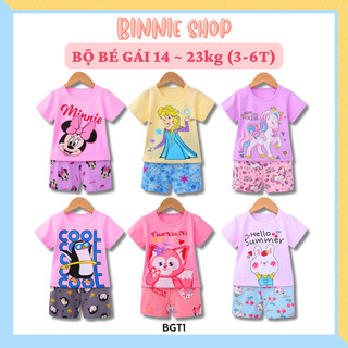 Đồ bộ bé gái BINNIE SHOP Quần áo bé gái mùa hè chất thun cotton quảng châu xuất hàn cho bé từ 14-23kg (3-6 tuổi) BGT1