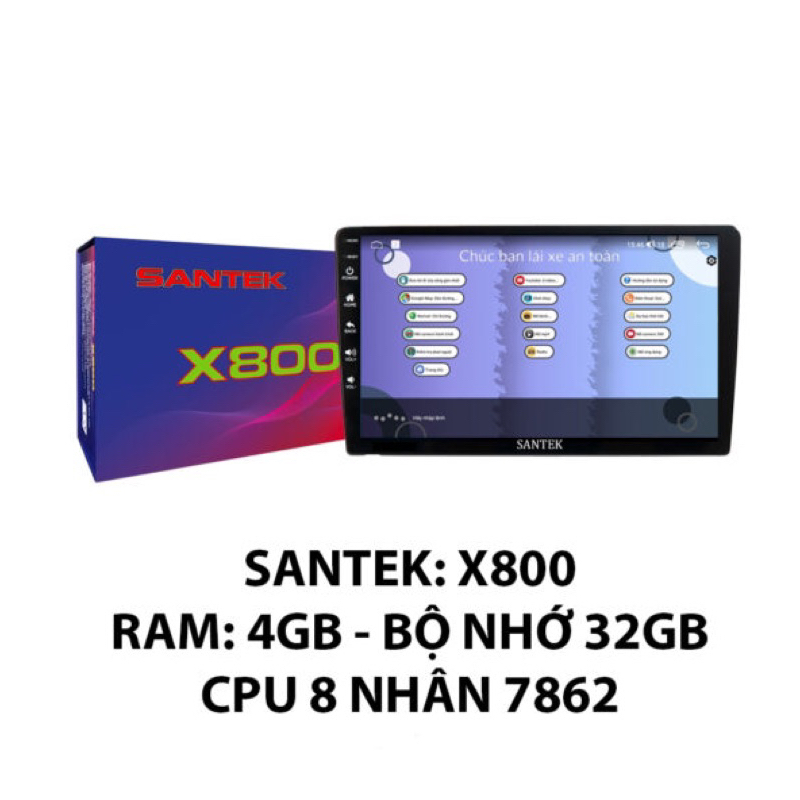 Màn hình android Santek X800 liền camera 360 chính hãng 2024