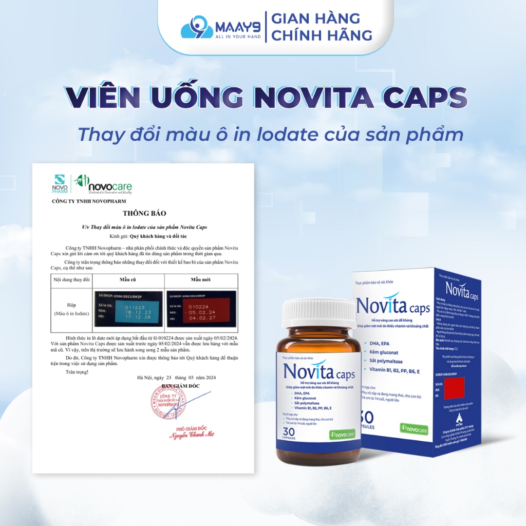 Novocare Novita Caps bổ sung đủ dưỡng chất cho mẹ và thai nhi, tăng cường sức đề kháng hộp 30 viên