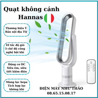 Quạt không cánh HANNAS - 10 tốc độ, 3 chế độ, xoay linh hoạt 360 độ - tích hợp lọc không khí, thích hợp phòng điều hòa