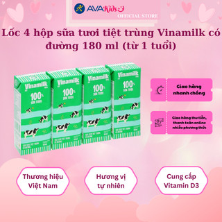 Lốc 4 hộp sữa tươi tiệt trùng Vinamilk có đường 180 ml (từ 1 tuổi)