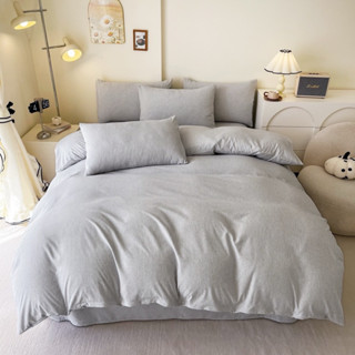 Bộ chăn ga gối đũi MUJI kẻ basic thấm hút mồ hôi thoáng khí