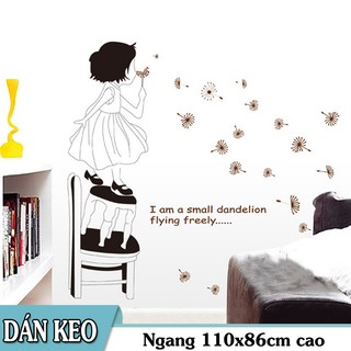 Decal trang trí tường Bé Gái đang cảm xúc cùng hoa Bồ Công Anh