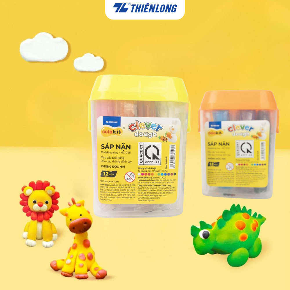 Sáp nặn MC-016 - 12 màu, Sáp mịn, mềm, dẻo, dễ dàng tạo hình, không dính tay khi nặn sáp