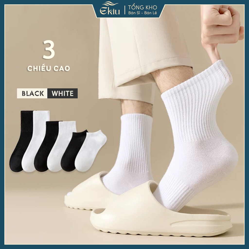 Tất vớ nam hai màu trung tính trắng đen phong cách basic, chất liệu cotton thoáng khí - Ekiu Shop