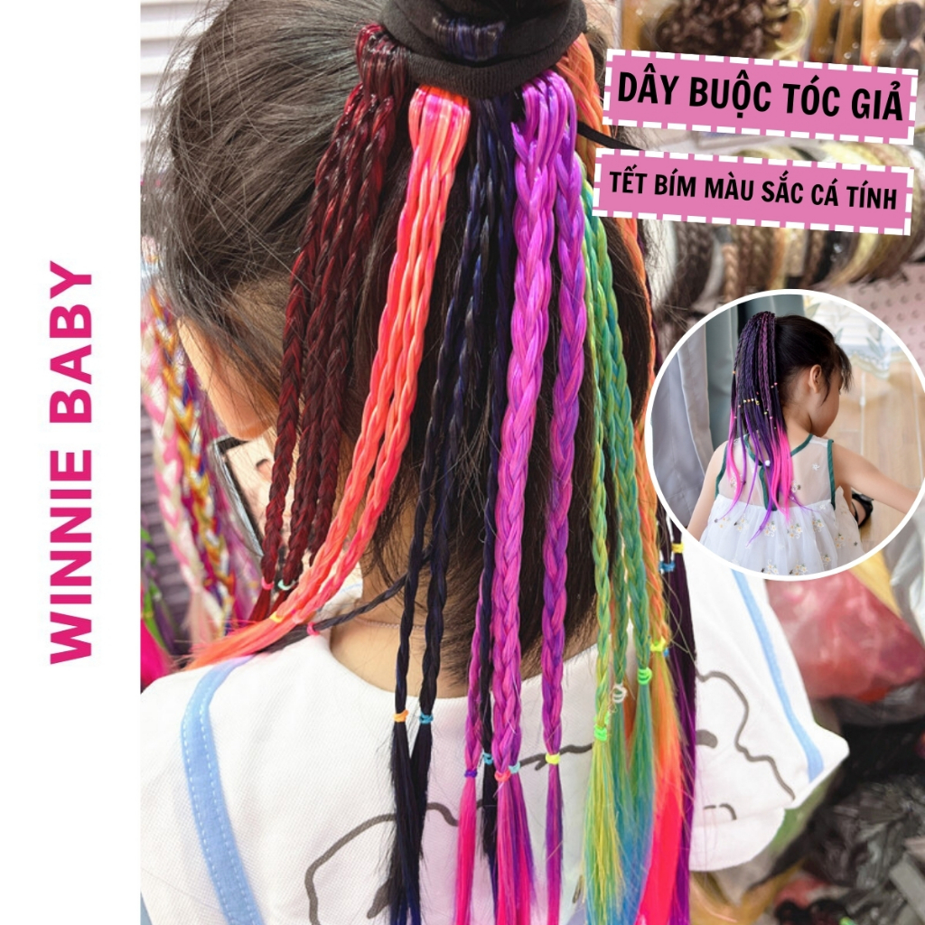 Dây Buộc Tóc Phối Bím Tóc Giả, Tóc Giả Highlight Cá Tính Nhiều Màu Sắc Xinh Xắn Cho Bé Gái