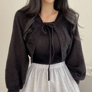 [FreeShip] Áo Cardigan len lỗ buộc trước tay dài xinh, Áo khoác lưới ngắn dệt kim mỏng chống nắng đi biển - OKM11