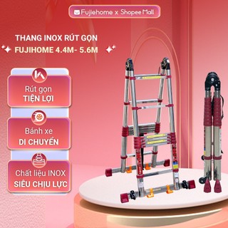 Thang inox rút chữ A Nhập Khẩu 4,4M - 5,6M gấp gọn chính hãng FUJIHOME, thang rút đôi đa năng xếp gọn gia đình
