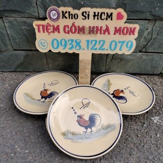 😍🙊 combo 2 dĩa gốm xưa vẽ gà ò..ó..o🐓🐓 men rạng có sạn.