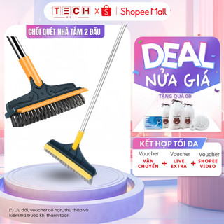 Chổi chà sàn gạt nước nhà tắm nhà vệ sinh đa năng 2 trong 1 cây cọ sàn xoay 120 độ GODWELL
