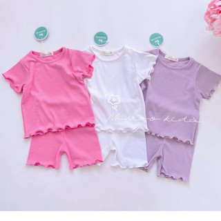 Bộ bé gái uốn viền Miwoo chất cotton tăm xuất dư mềm mát