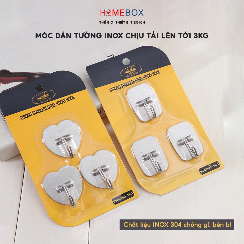 Vỉ 3 Móc dán tường kim loại chịu lực lên tới 3KG, Móc dính tường treo đồ quần áo đồ dùng tiện ích