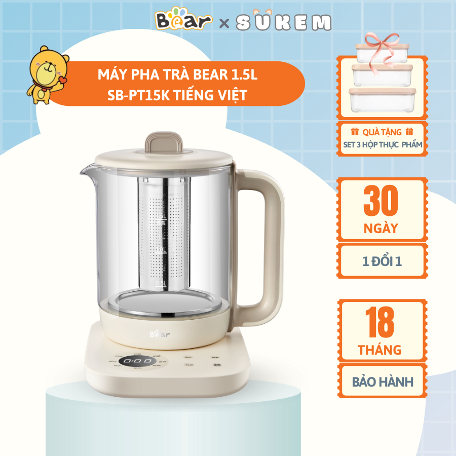 Máy Pha Trà Bear 1,5L 1000W Giữ Nhiệt Hẹn Giờ Lên Đến 9 Tiếng SB-PT15K