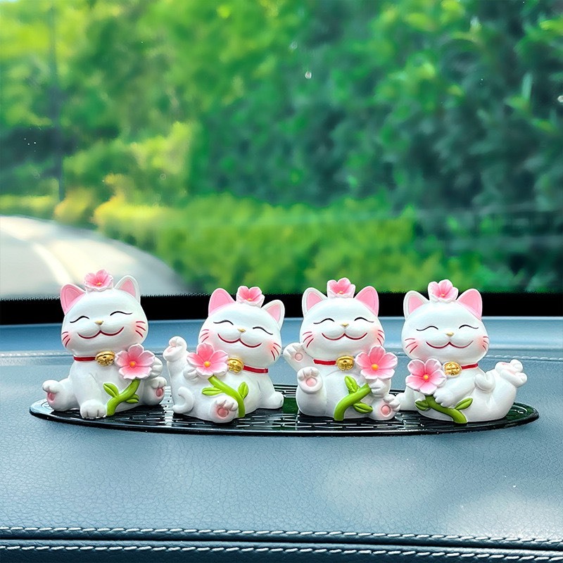 Set mèo thần tài mini để bàn làm việc và decor trang trí ô tô xe hơi