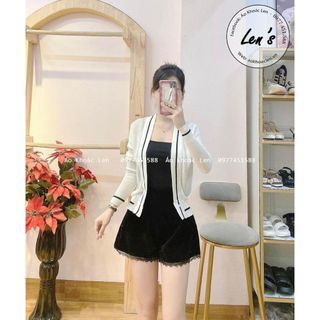 Áo khoác len cardigan mỏng viền đen len dệt kim