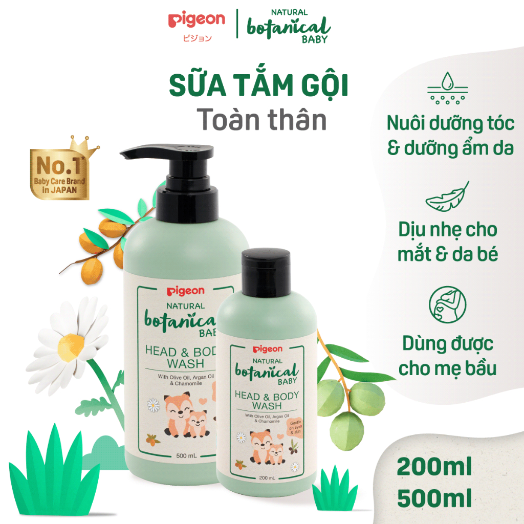 Tắm Gội Toàn Thân Cho Bé Natural Botanical Pigeon 200ml/500ml