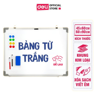 Bảng Từ Trắng Viết Bút Lông Viền Nhôm Hút Nam Châm Có Khay Đỡ Deli - Easyboard Học Sinh Văn Phòng Dùng Cho Giảng Dạy