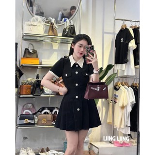 Váy Cổ Đức Khuya Đá Xêp Ly - LIING