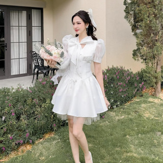 Váy nữ tafta phối ren dáng ngắn đầm thiết kế dự tiệc sang chảnh Miaclothing V246
